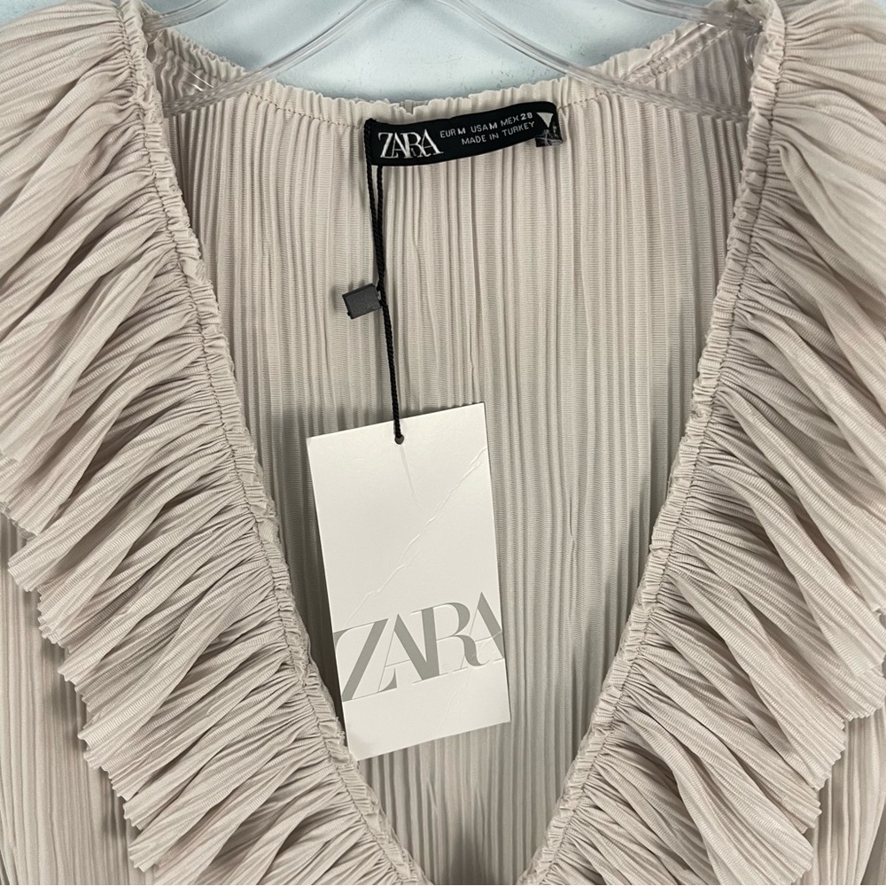Zara Sleeveless V-neck Rufle Pleated Tie Front Top Blouse Size M - Picture 14 of 15